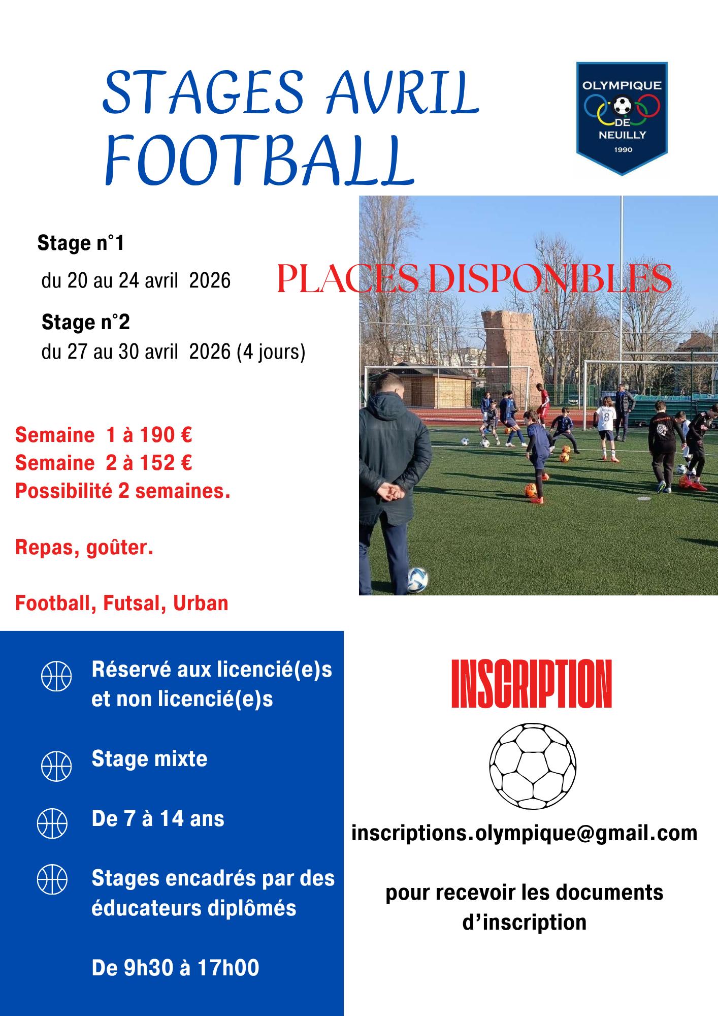 🔵🟢🟡🟠🔴 Stages Avril 2026