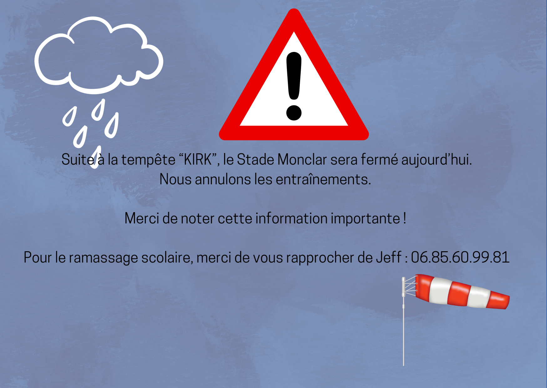 ANNULATION DES ENTRAINEMENTS LE 9/10/2024