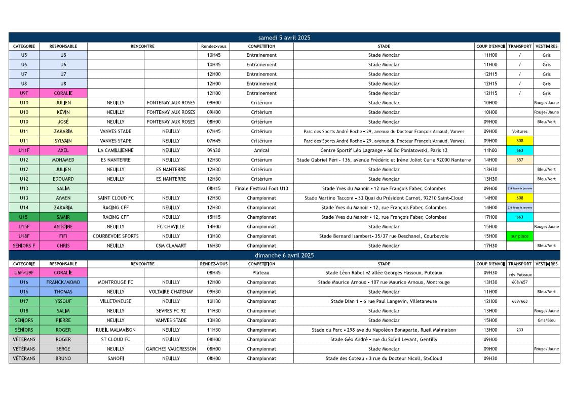 🟦 Planning des 5 & 6 avril 2025