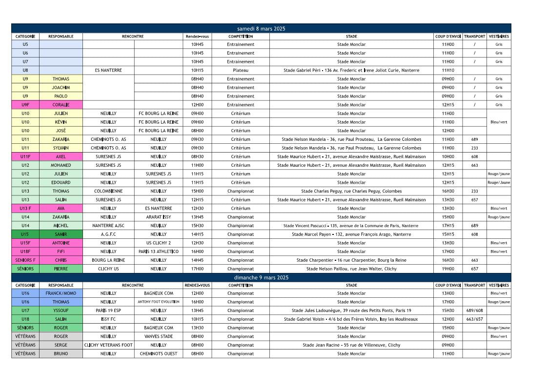 🟦Planning des 8 & 9 mars 2025