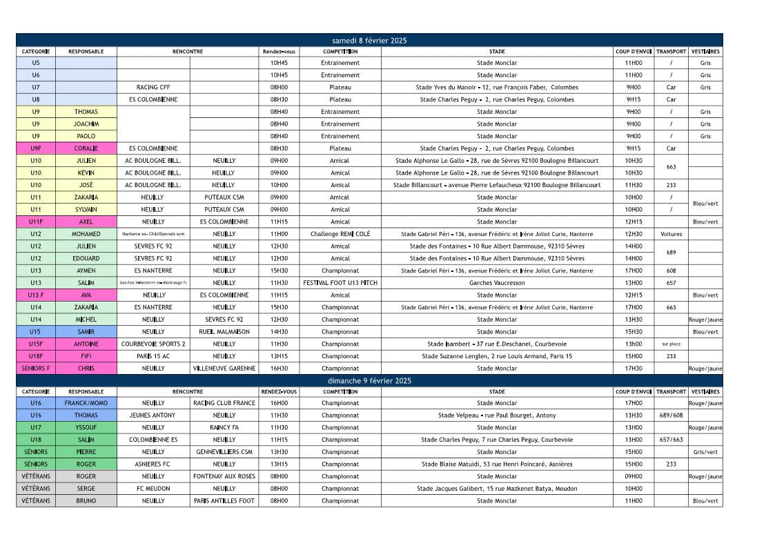 🟦Planning des 8 & 9 février 2025