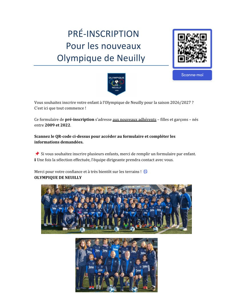 Pré-inscription et demande de détections saison 2026 & 2027