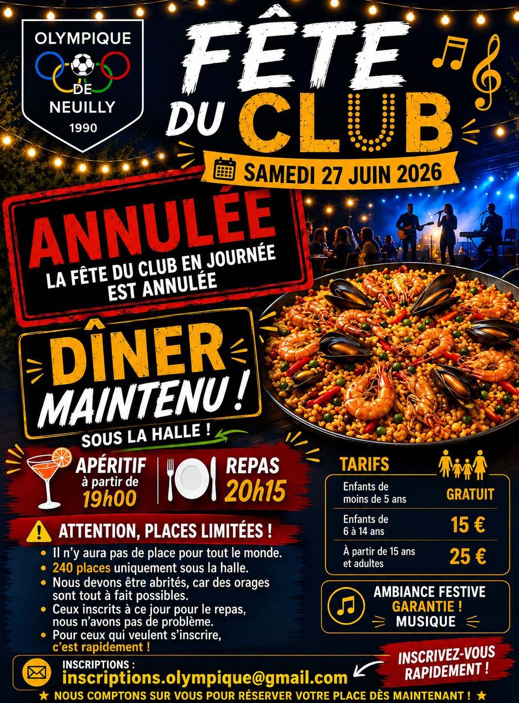 🔵🟢🟡🟠🔴 Annulation Fête du Club en journée