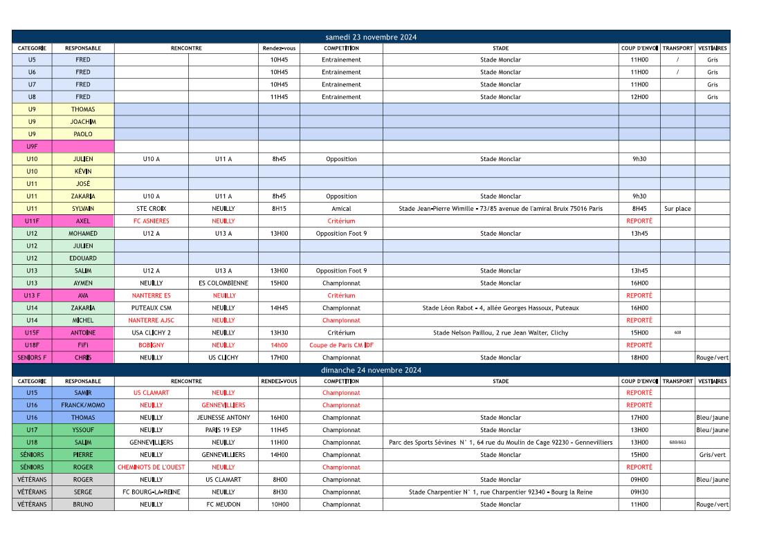 🟦 Planning du weekend des 23 & 24 novembre 2024