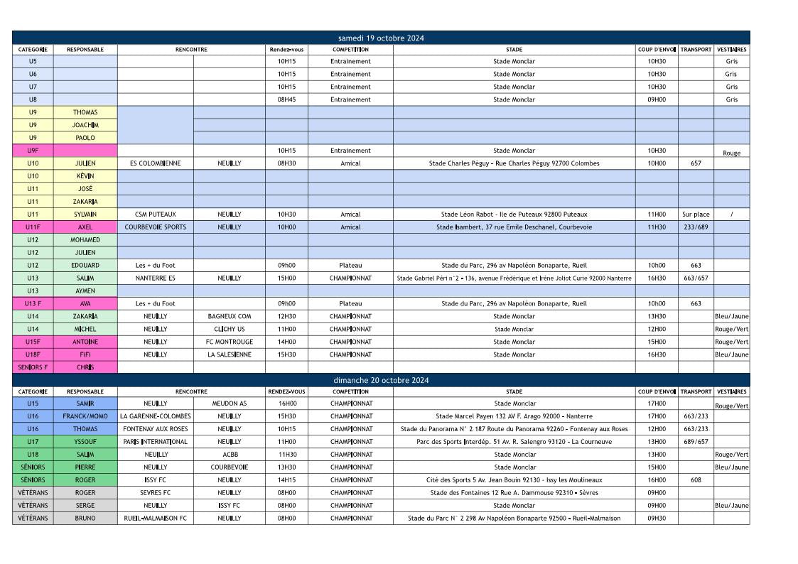 🟦Programme du weekend des 19 & 20 octobre 2024