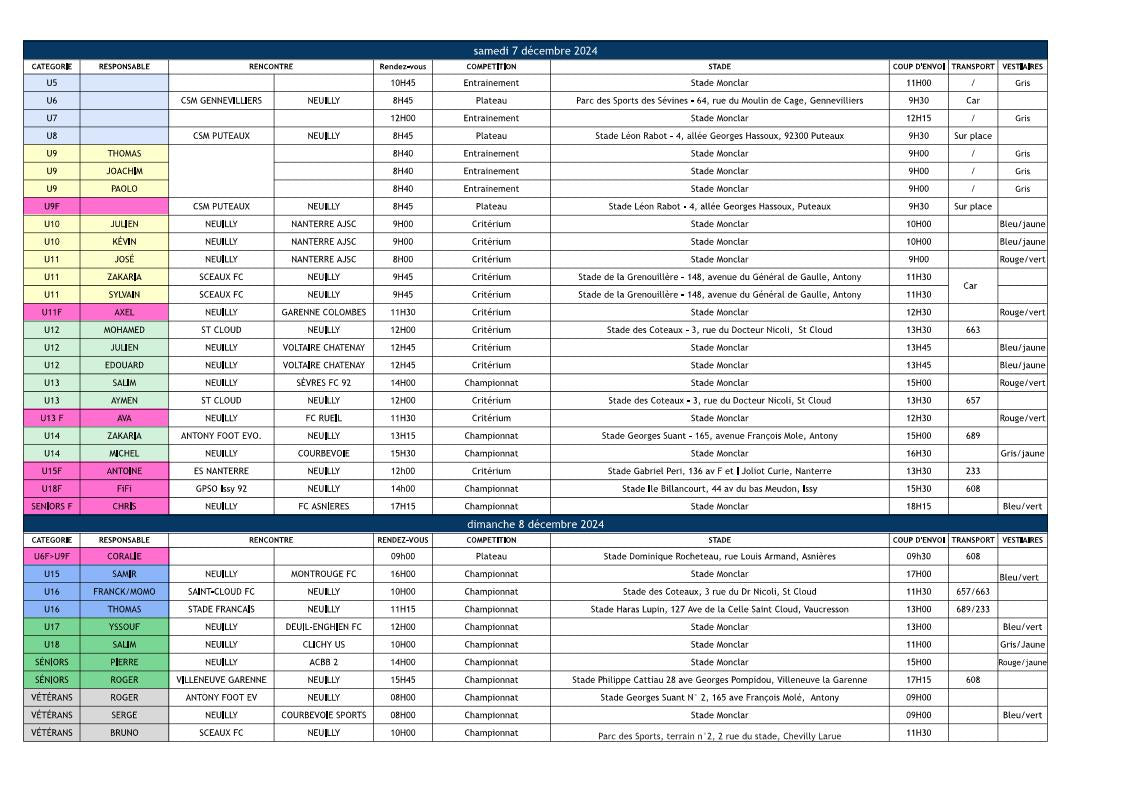 🟦 Planning des 7 & 8 décembre 2024