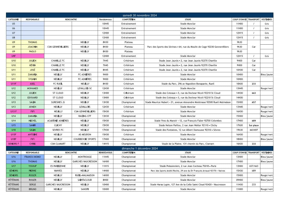 🟦 Planning des 30 novembre 2024 & 1er décembre 2024