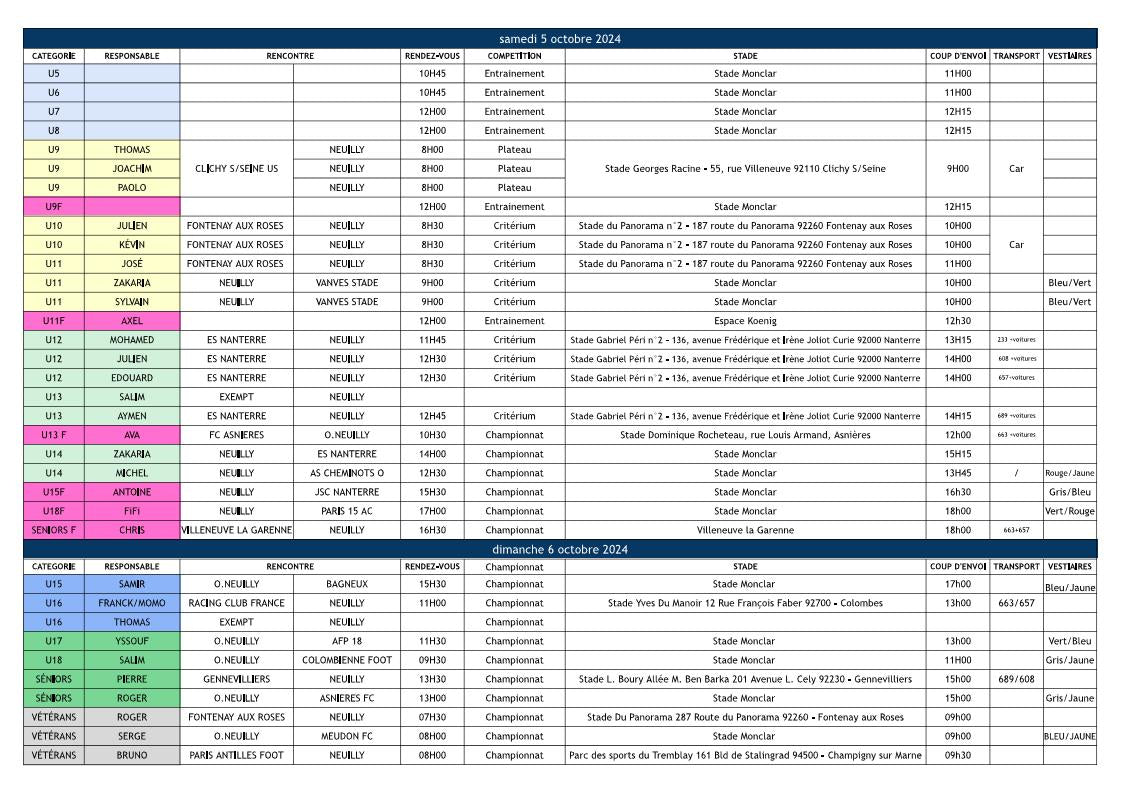 🟦  Programme du weekend des 5 & 6 octobre 2024