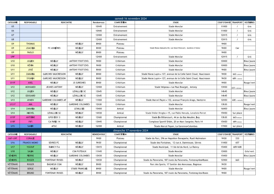 🟦 Planning du weekend des 16 & 17/11/2024