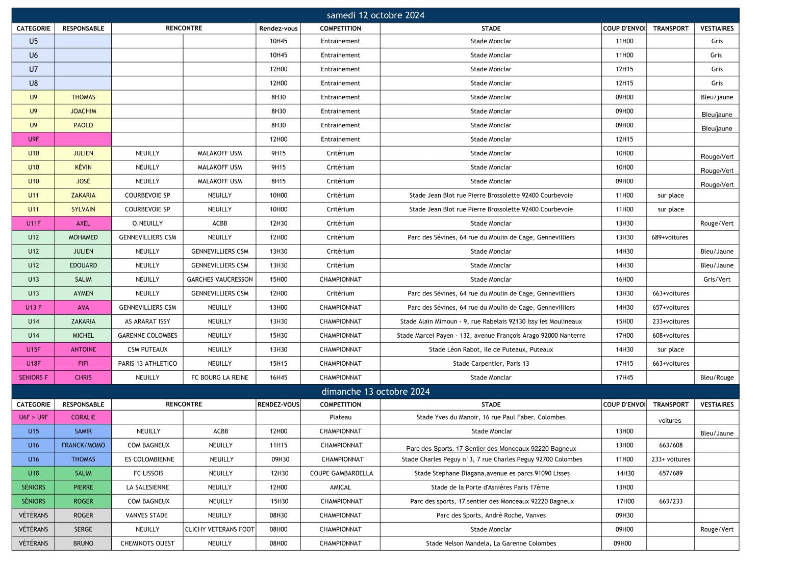 🟦  Programme du weekend des 12 & 13 octobre 2024