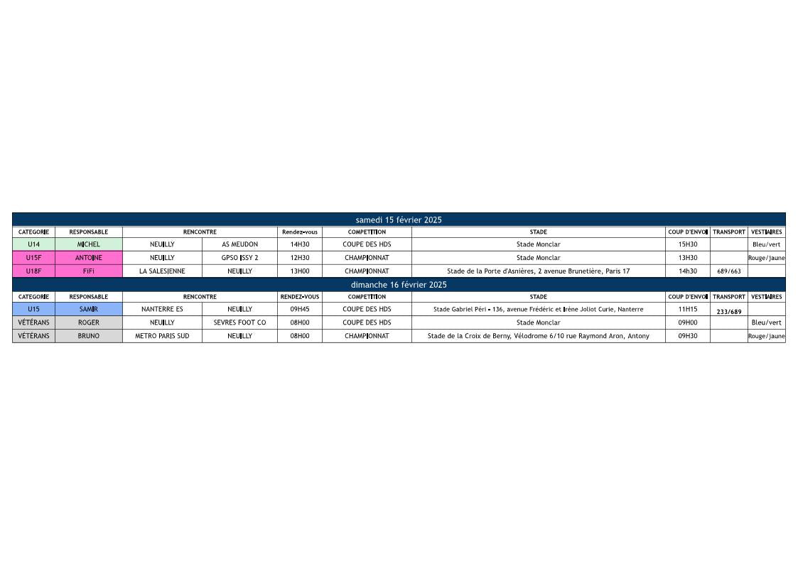 🟦Planning des 15 & 16 février 2025