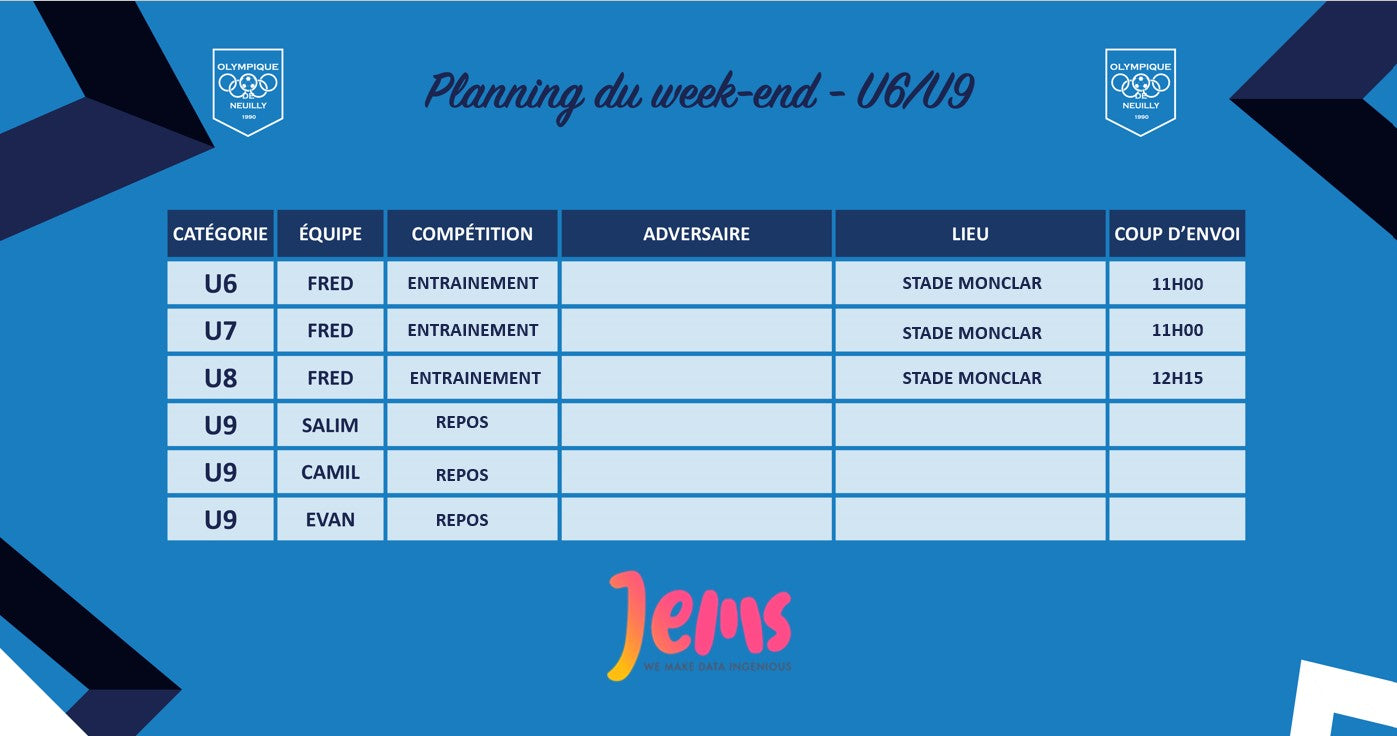 Planning du week-end - U6/U9